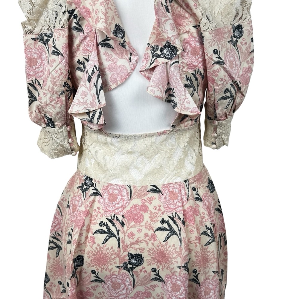 NWT Alamia Floral Lace Cream & Pink Mini Dress Boutique Romantic Coquette Girly - Picture 9 of 16